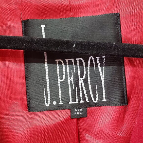 J. Percy Red 100% Merino Wool Pockets Hooded Mid Length Winter Coat Size S - Picture 2 of 16